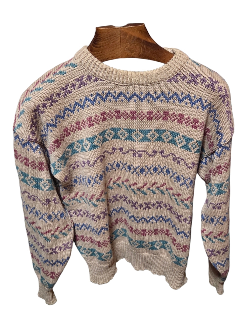 Vintage Lord Jeff Mens Fair Isle Crewneck Cotton Sweater Multicolor Size Large